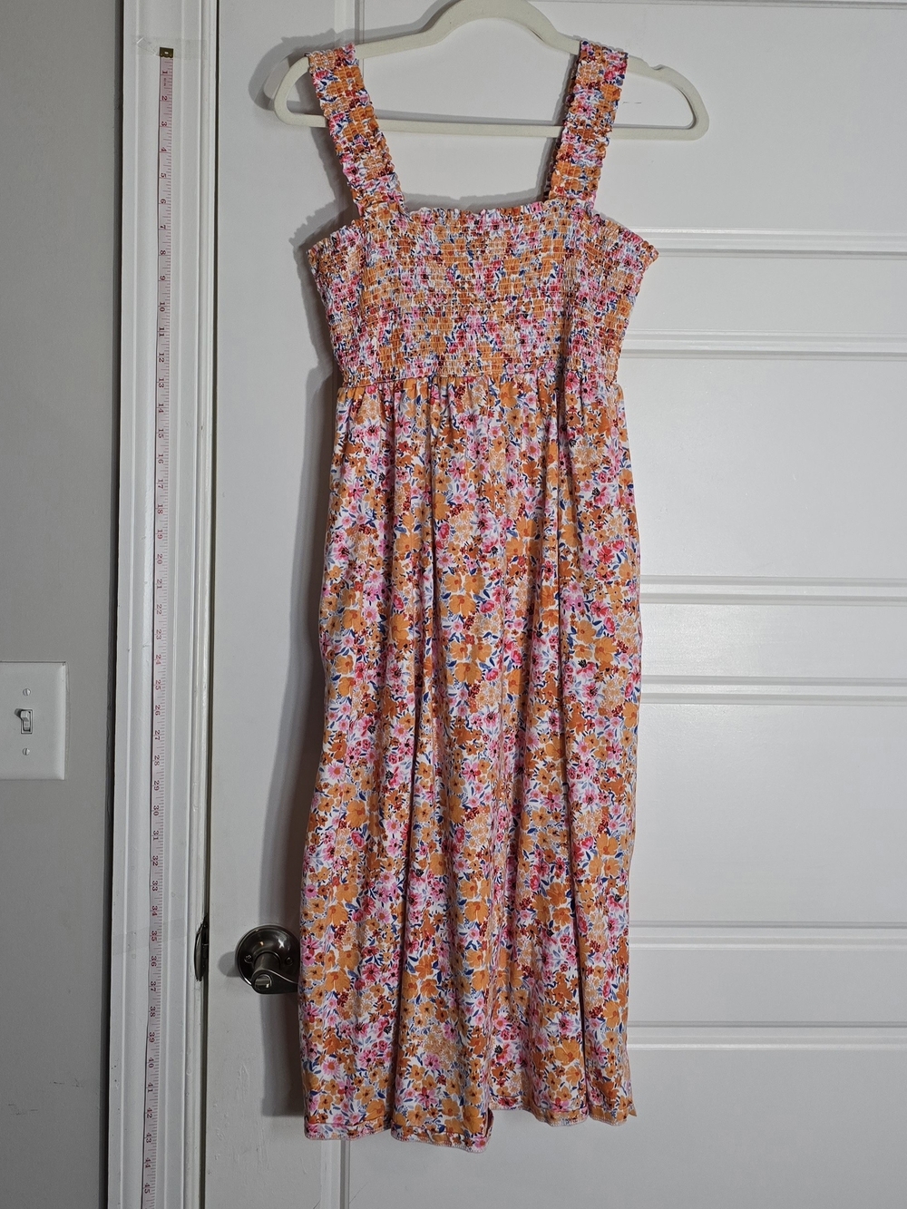 Old Navy Petite Floral Smocked Midi Dress L Petite Orange Pink Cottagecore